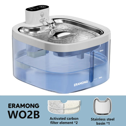 ERAMONG Smart Wireless Indoor Pet Water Fountain - 3.5L/118Oz Battery-Powered with Stainless Steel Tray, Motion Sensor, and 4-Layer Filtration System for Cats and Dogs