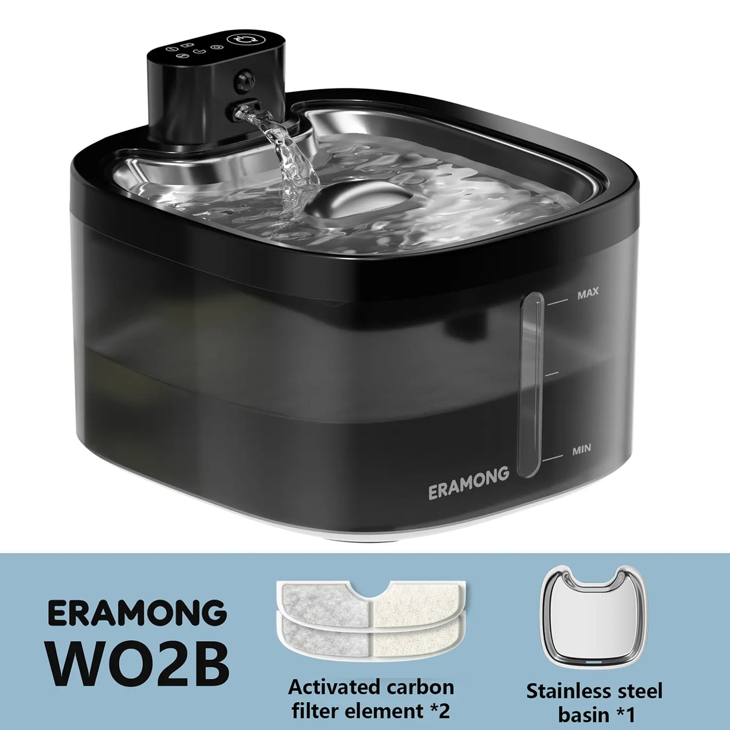 ERAMONG Smart Wireless Indoor Pet Water Fountain - 3.5L/118Oz Battery-Powered with Stainless Steel Tray, Motion Sensor, and 4-Layer Filtration System for Cats and Dogs