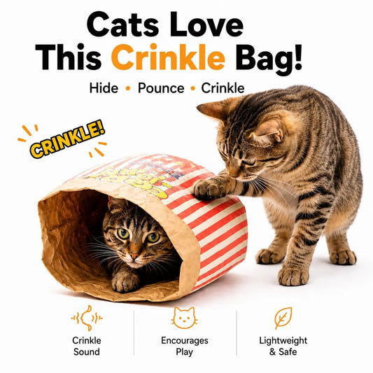 Giant Cat Crinkle Bag Tunnel - Collapsible 29.5 x 13.8 Inch Interactive Hideaway for Indoor Cats, Kittens, Rabbits, and Ferrets with Crinkle Sound