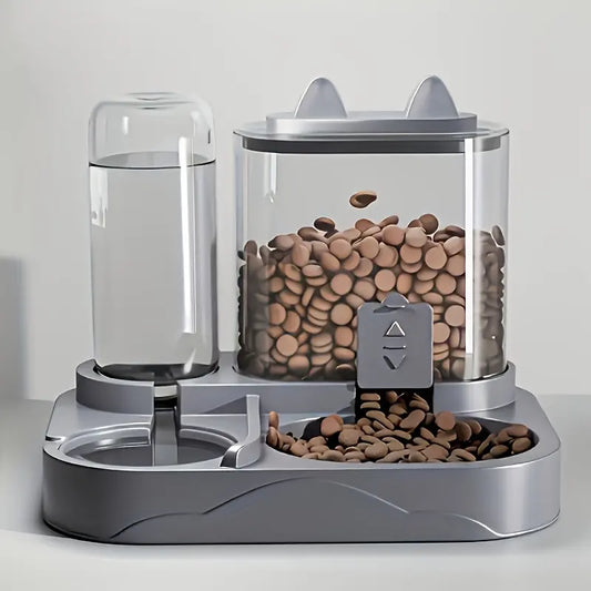 Automatic 2-In-1 Cat Feeder and Water Dispenser with Gravity Feeding Station, BPA-Free, Dry and Wet Separation, Ideal for Indoor Cats and Dogs, Travel-Friendly Design
