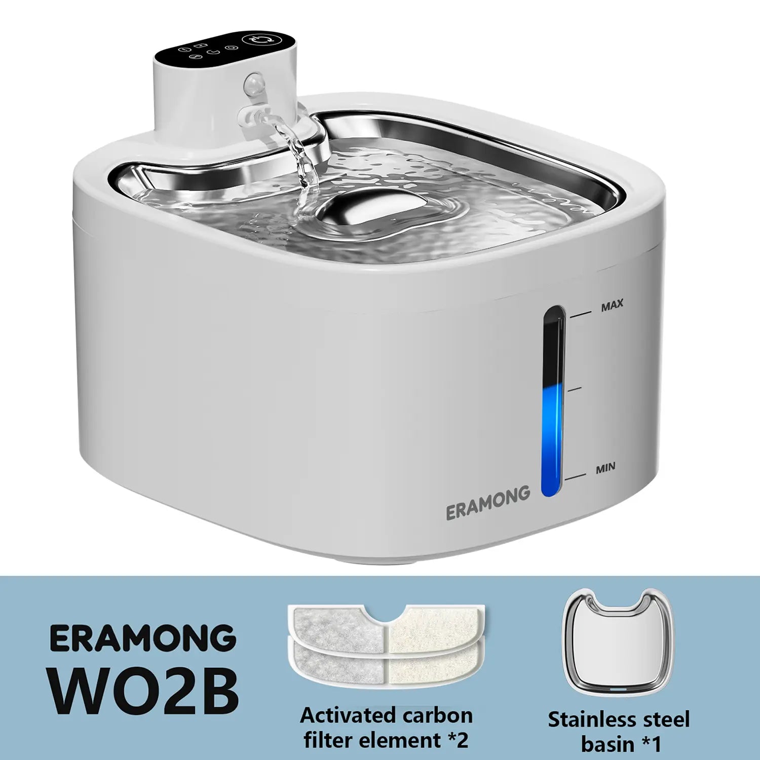 ERAMONG Smart Wireless Indoor Pet Water Fountain - 3.5L/118Oz Battery-Powered with Stainless Steel Tray, Motion Sensor, and 4-Layer Filtration System for Cats and Dogs