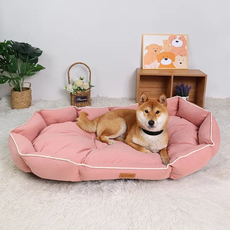 All-Season Luxury Dog Bed with Anti-Slip Base and Washable Plush Pillow for Comfortable Resting Area