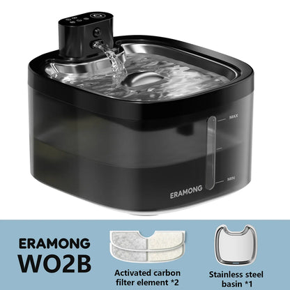 ERAMONG Smart Wireless Indoor Pet Water Fountain - 3.5L/118Oz Battery-Powered with Stainless Steel Tray, Motion Sensor, and 4-Layer Filtration System for Cats and Dogs