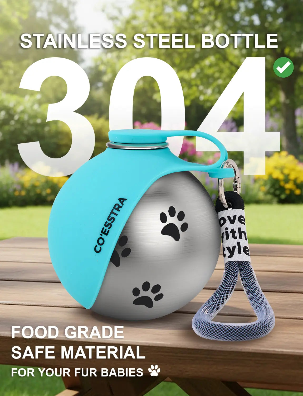 Stainless Steel Pet Water Bottle with Integrated Drinking Basin — 285ml Leak-Proof Travel Solution for Dogs and Cats, Ideal for Walks, Road Trips, and Outdoor Activities